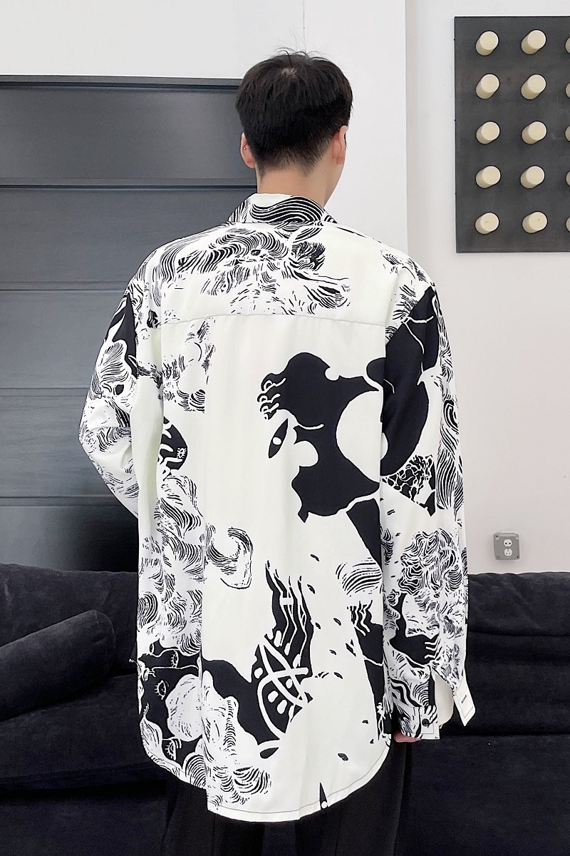 原创潮流复古个性印花袢带设计宽松长袖衬衣2354-P75,男装衬衫,电商A246