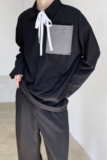 早秋暗黑系潮流条纹口袋套头拉链个性休闲长袖宽松男衬衣9714-P65，男装衬衫，电商A246