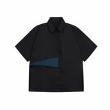 个性双门襟拼色设计翻领短袖衬衣A246-3507-P70，男装衬衫，电商A246