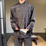 春季新中式刺绣系带立领长袖男女衬衣复古风禅意衬衫2641P115，男装衬衫，电商A246