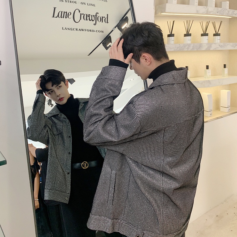 秋季个性时尚设计夜店闪光亮钻网格复合宽松夹克A261-2161-P105，男装夹克，电商A246