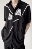 山本暗黑系个性蕾丝拼接翻领开衫短袖男衬衣潮流痞帅衬衫3868P75，男装T恤，电商A246