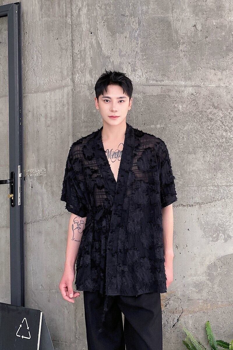 夏季新中式绑带设计男女短袖衬衣风禅意薄纱休闲衬衫9779P80,男装衬衫,电商A246