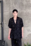 夏季新中式绑带设计男女短袖衬衣风禅意薄纱休闲衬衫9779P80，男装衬衫，电商A246