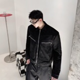 潮流拉链立体袋设计翻领短款男夹克韩版鹿皮绒上衣5090-P135，男装夹克，电商A246