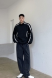 韩版男卫衣秋冬双开拉链立领压花格纹简约风休闲套头衫2418P105，男装卫衣，电商A246
