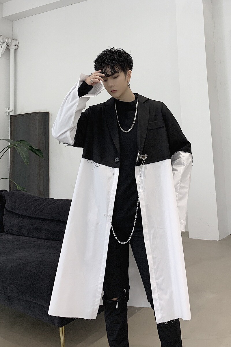 早春暗黑先锋黑白撞色长款小众西服【不含饰品】A261-2174-P115,男装西服,电商A246