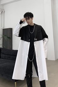 早春暗黑先锋黑白撞色长款小众西服【不含饰品】A261-2174-P115图片
