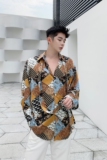 复古印花小众个性气质飘带绸缎宽松长袖衬衣A261-6904-P75，男装衬衫，电商A246