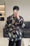 春季新款立体烧花工艺翻领长袖男女衬衣潮流暗黑韩版衬衫3550P85，男装衬衫，电商A246