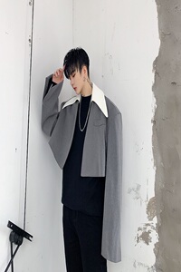 秋季个性超短款撞色领时髦百搭西服外套A261-3008-P115图片