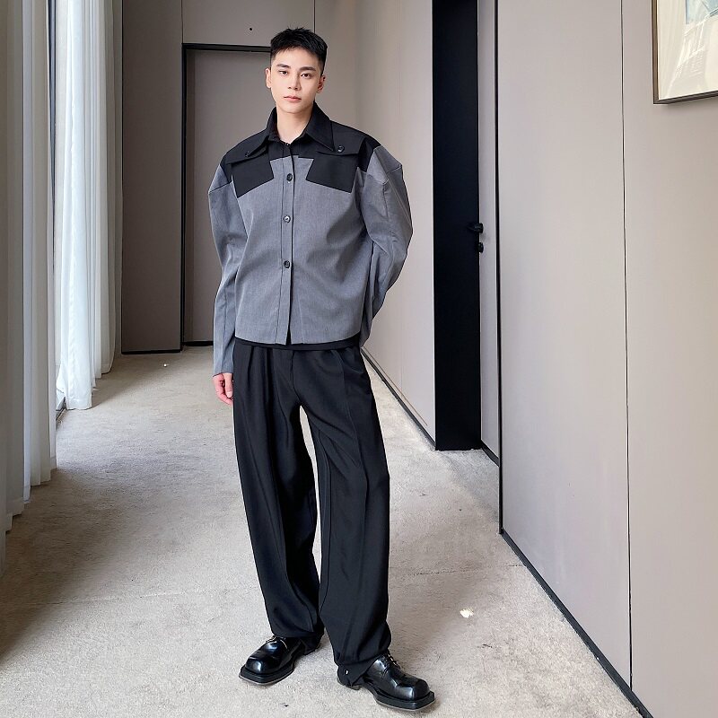 小众设计撞色宽肩翻领外套潮流复古夹克外套5044-P115,男装夹克,电商A246