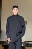 秋季新中式立领金属扣设计套头男女长袖衬衣潮流复古衬衫5169P90，男装衬衫，电商A246