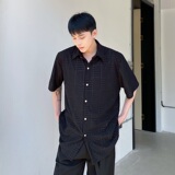 山本暗黑系个性毛巾绣提花翻领短袖男衬衣潮流衬衫3642P75，男装T恤，电商A246