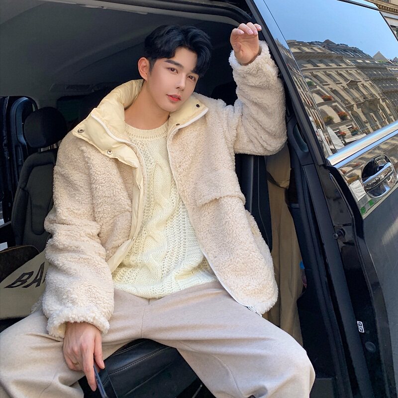 冬季定制羊羔毛拼接棉衣时髦宽松立领加厚外套A261-9084-P155，男装棉衣，电商A246