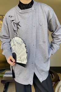 秋冬风禅意绣竹开衫男女毛衣潮流复古中式休闲毛衫MY60P115图片