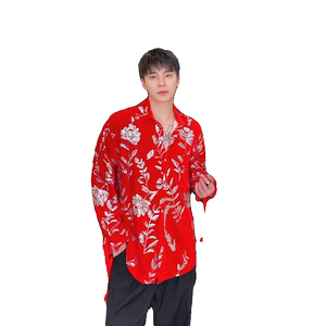 春季丝绒绣片翻领绑带设计长袖衬衣个性舞台装亮片表演服3565P115图片