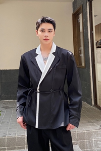 秋季潮流暗黑系撞色双领设计长袖男衬衣痞帅西装领衬衫3513P115图片