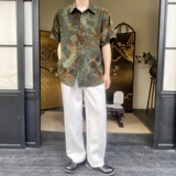 夏季新中式植绒立体提花翻领短袖男女衬衣复古风衬衫9781P85，男装衬衫，电商A246