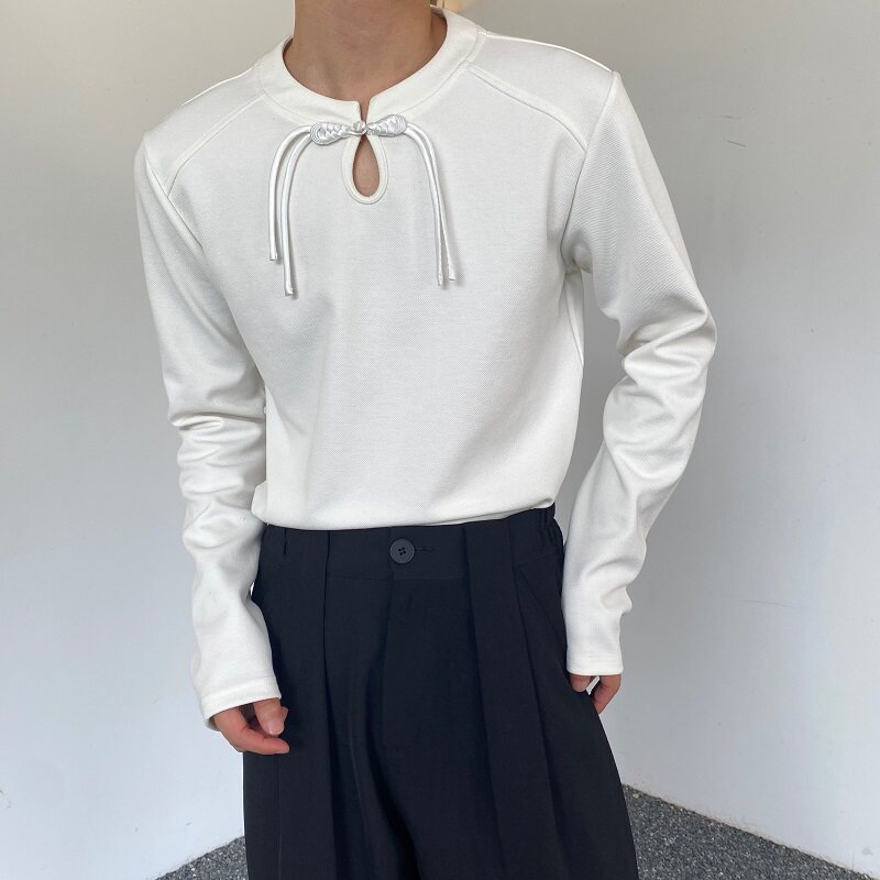 秋冬改良新中式圆领盘扣长袖男女T恤复古百搭上衣3529P70图片
