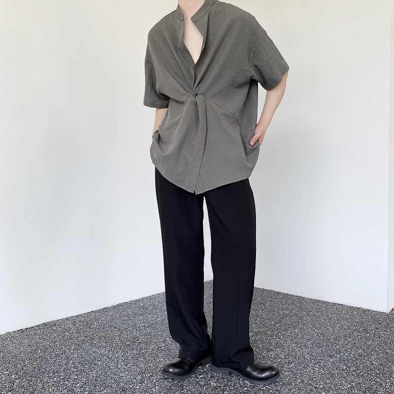 夏季复古个性立领交叉门襟设计短袖衬衣A246-3506-P65,男装衬衫,电商A246