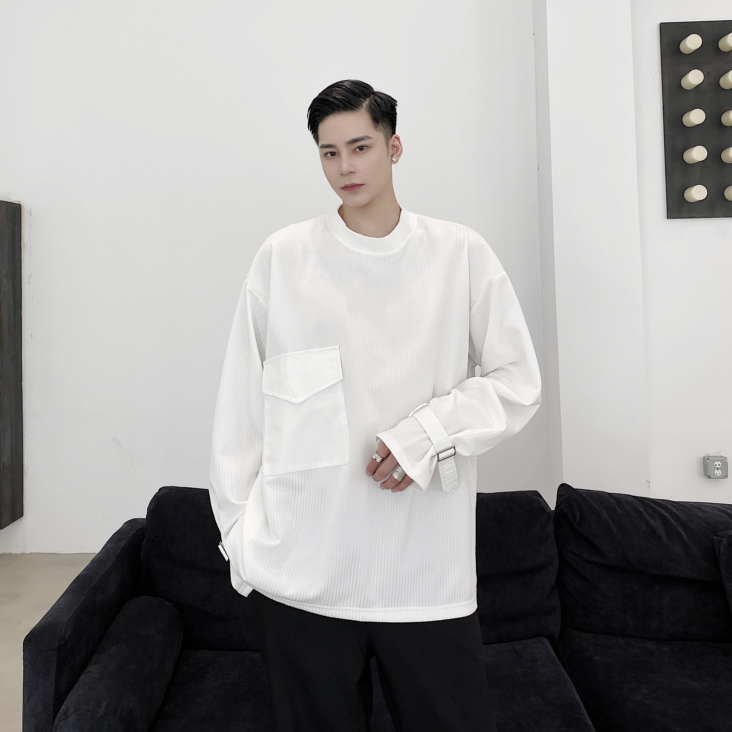 新款原创小众拼接大口袋设计痞帅潮休闲长袖T恤9943-P65,男装T恤,电商A246