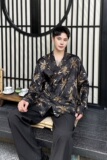 秋复古老钱风肌理纹提花休闲男女长袖衬衣潮流斜襟领衬衫5261P85，男装衬衫，电商A246