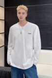 个性折叠圆领男长袖T恤潮流金属标牌韩版百搭纯色上衣3791P60，男装T恤，电商A246