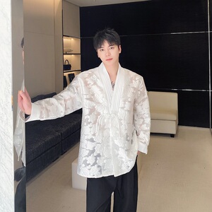 春季新中式盘扣长袖男女衬衣个性镂空提花面料复古禅意3551P105图片