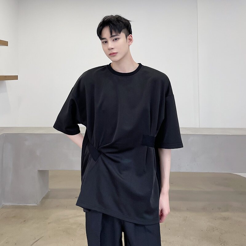 暗黑原创个性褶皱拼接潮流韩版休闲圆领短袖T恤a246-2374-P55,男装T恤,电商A246