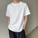 设计款个性皮袢直角宽肩圆领韩版纯色针织T恤A246-3611-P65，男装T恤，电商A246