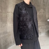 秋冬加厚毛呢中式竹叶压花假两件马甲潮流复古风坎肩5210P115，男装背心/马甲，电商A246