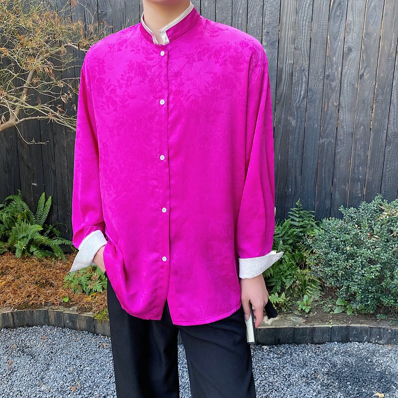 春夏新中式提花撞色立领男女长袖衬衣复古禅意休闲衬衫5234P95,男装衬衫,电商A246