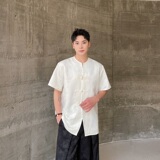 新款中式提花盘扣圆领百搭圆领复古短袖衬衣A246-3569-P85，男装衬衫，电商A246