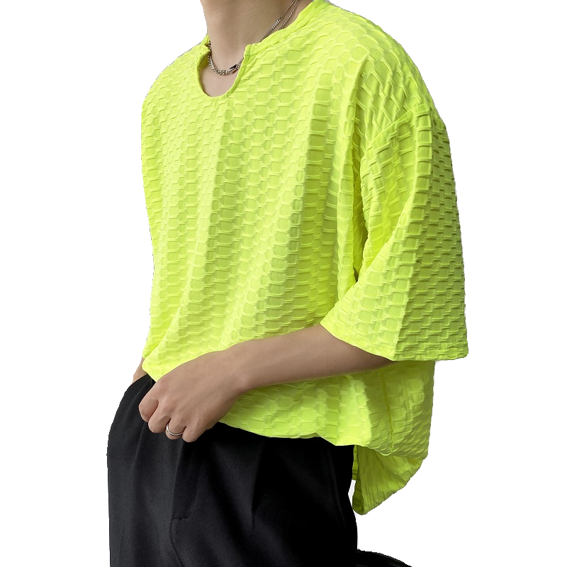夏季韩版个性提花V领短袖男T恤潮流糖果色休闲短袖3701P50,男装T恤,电商A246