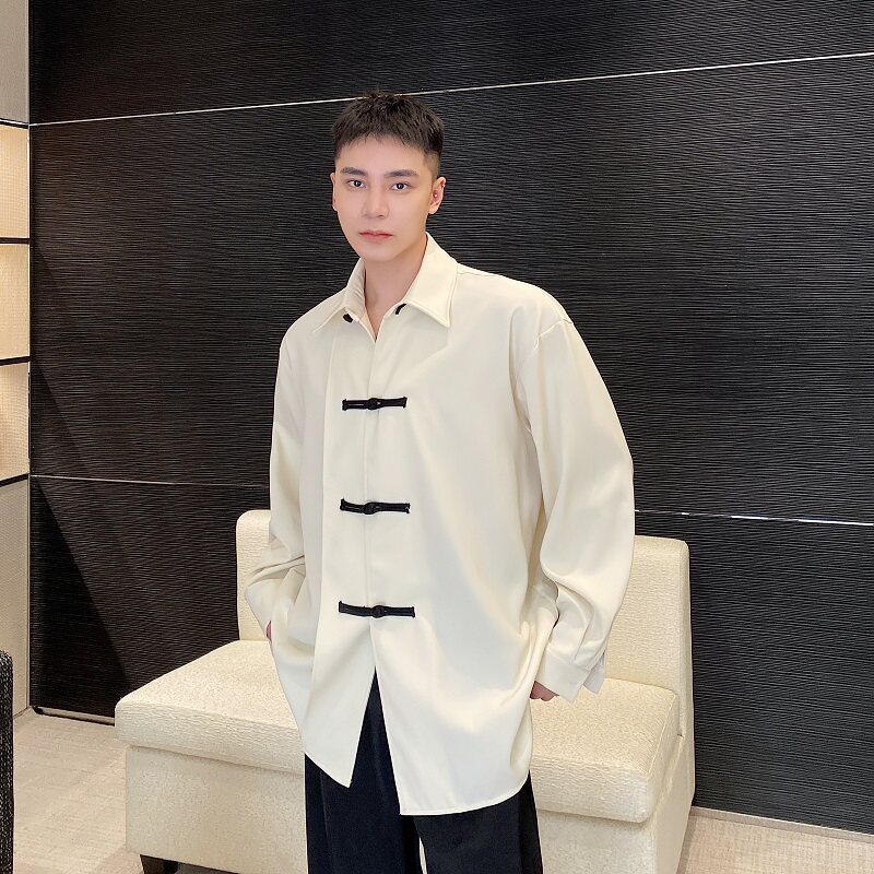 早春小众改良中式盘扣翻领长袖男衬衣简约气质潮流衬衫5056P85图片