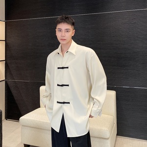 早春小众改良中式盘扣翻领长袖男衬衣简约气质潮流衬衫5056P85图片