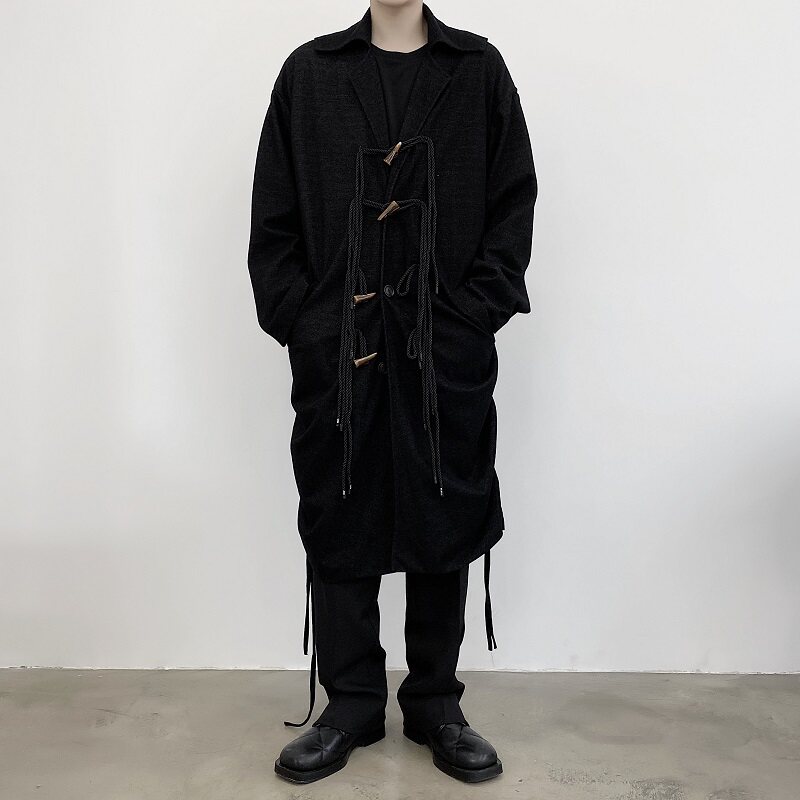 冬季小众牛角扣系带侧边抽带可调节长款外套风衣A246-2342-P155,男装风衣,电商A246