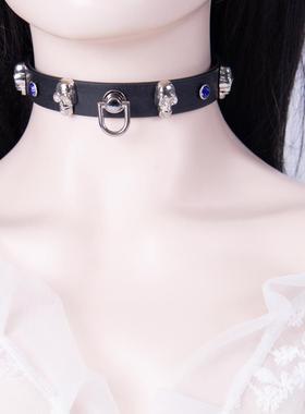 项圈定制刻字女m牵引绳链子K9手工皮具外出骷髅头朋克外出可调节