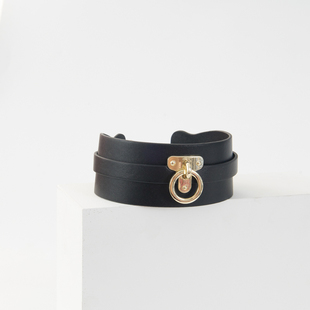 项圈女m真皮束颈套链子定制刻字铃铛手工外出女可调节男女choker