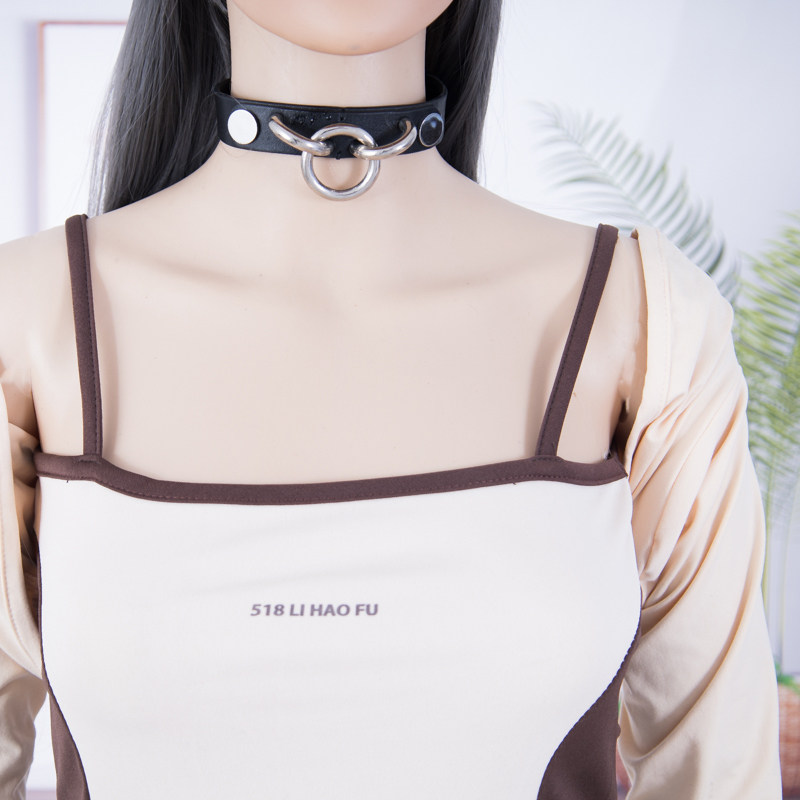 smko  项圈女m人用牵引人戴女生定制刻字真皮铃铛狗牌女女仆颈环
