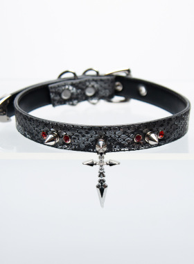 蛇皮项圈choker手作朋克哥特亚文化PUPPY项圈亚马逊定制刻字女m