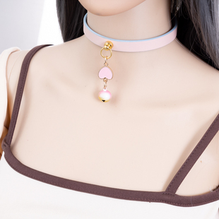女m项圈定制爱心铃铛狗牌手工外出道具可调节颈饰品真皮choker