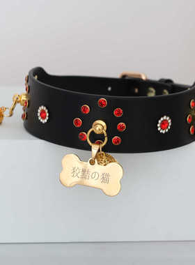 项圈定制刻字女m牵引绳链子k9手工皮具外出真皮