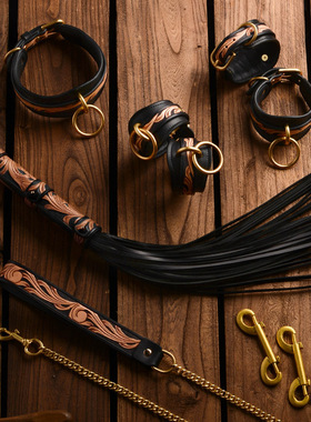 真皮项圈女m植鞣牛皮高端定制刻字k9套装人用真皮