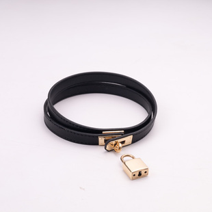 项圈定制刻字女m牵引绳k9真皮爱心锁带锁choker