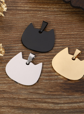 不锈钢钛钢尖角猫头狗牌军logo金色定制刻字项圈配饰女吊坠吊