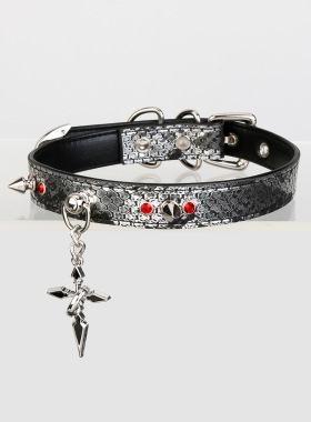 蛇皮小众项圈choker手作朋克哥特亚文化PUPPY项圈亚马逊定制