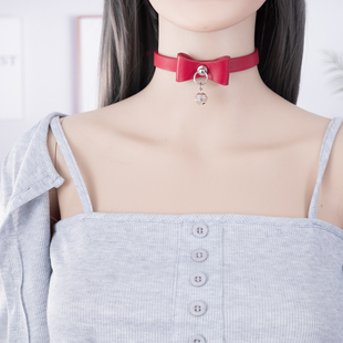 女m蝴蝶结项圈定制刻字人用真皮狗牌女外出皮质可调节颈环真皮颈