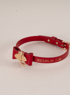 项圈定制刻字手工皮具女m牵引k9真皮蝴蝶结choker